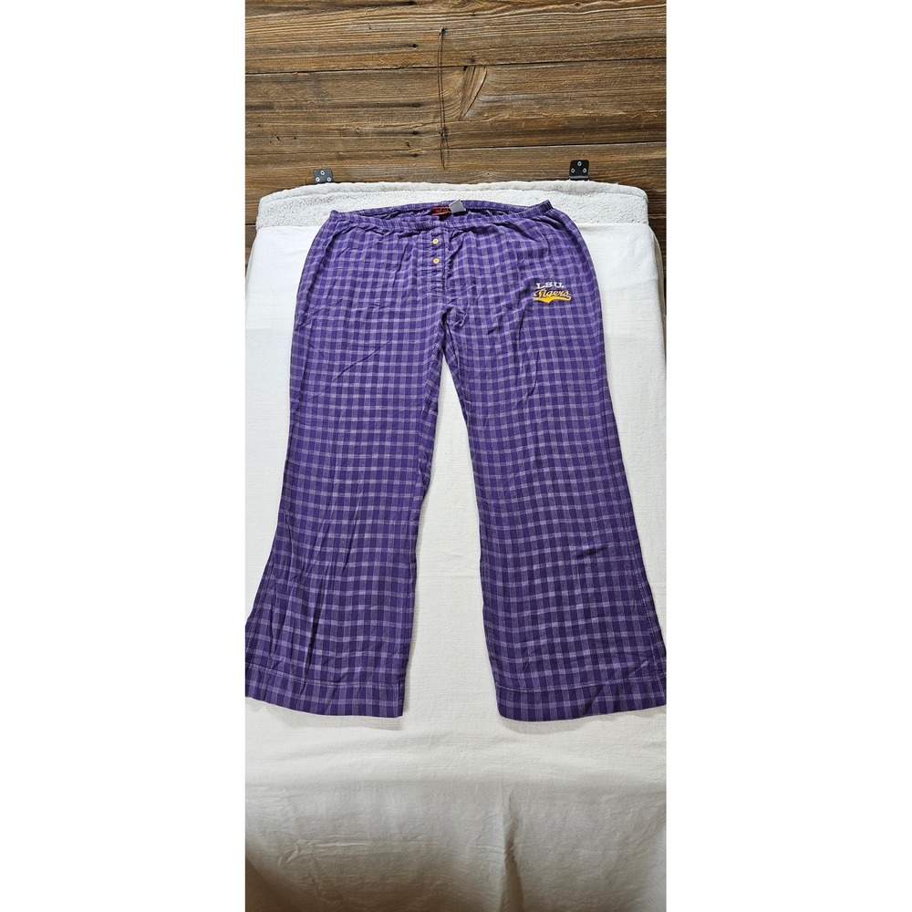 Red Oak LSU Tigers Womens Purple Plaid Pajama Pants Lounge Sleepwear Logo Large
